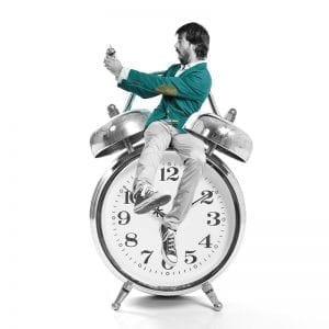 Digital composition of hour glass against clocks with different time zones