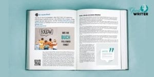 Buch mit Social Media-Symbolen wie Facebook